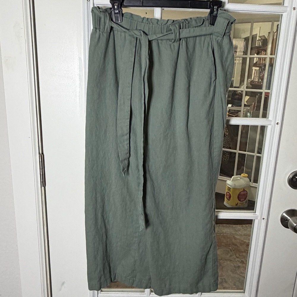 Jules & Leopold Sage Green Paperbag Waist Crop Wide Leg Pants Large Coastal